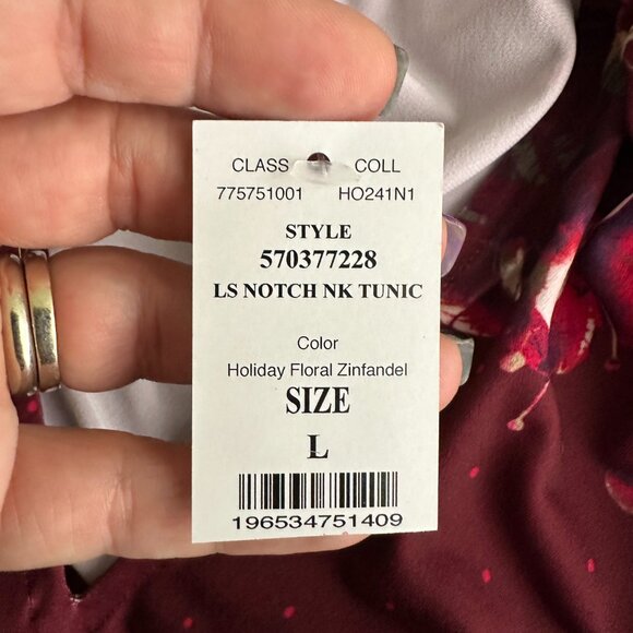 NWT White House Black Market Notch Tunic Holiday Floral Zinfandel Large #WHBM30 - Picture 6 of 9